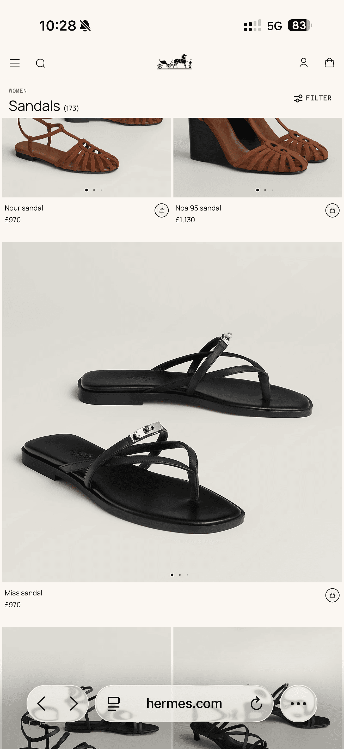 Hermès Miss Sandal – Black Leather Flat Thong